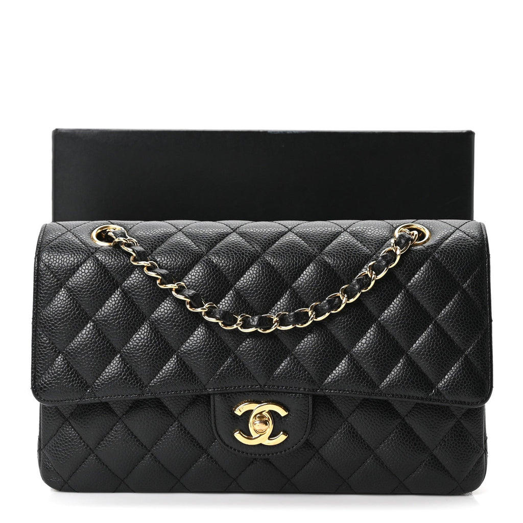 Caviar Quilted Medium Double Flap Black