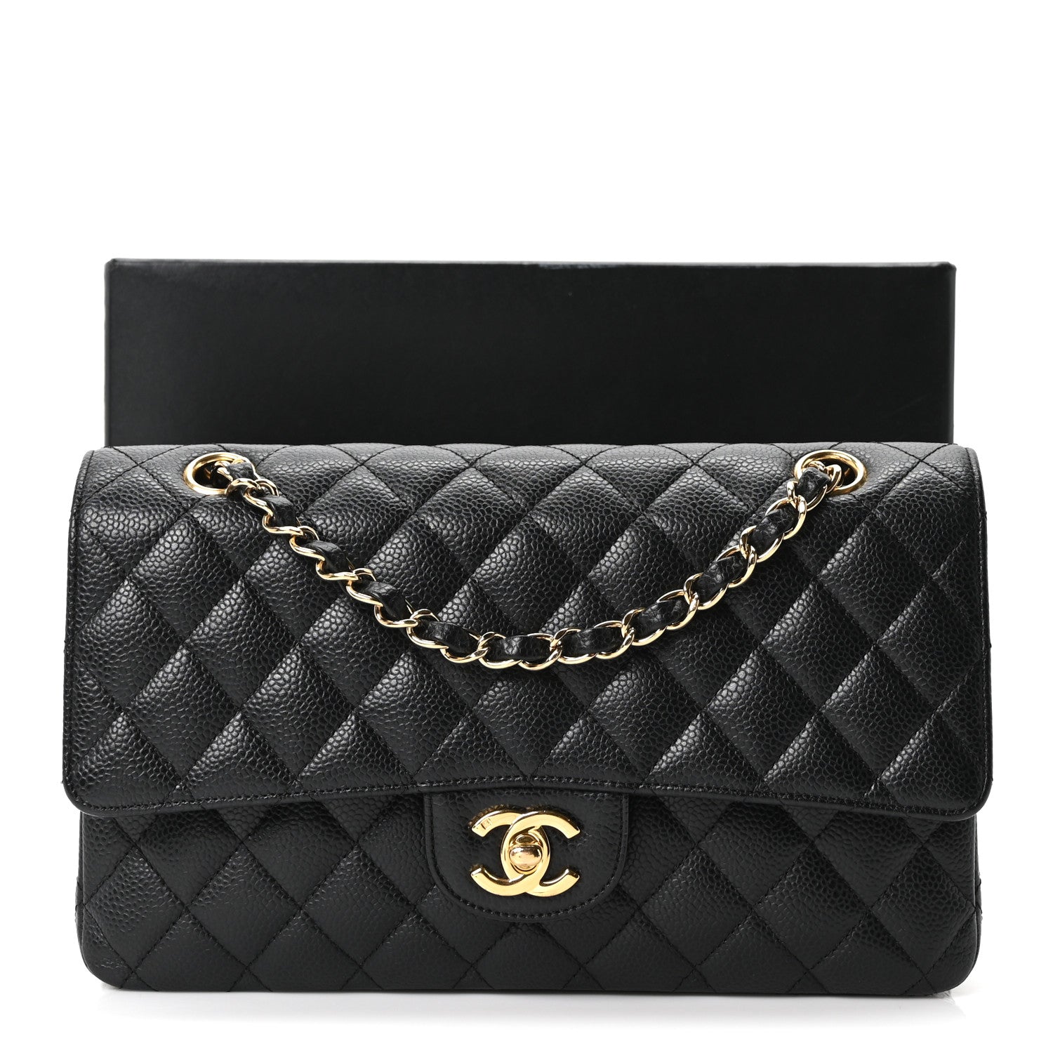 Caviar Quilted Medium Double Flap Black