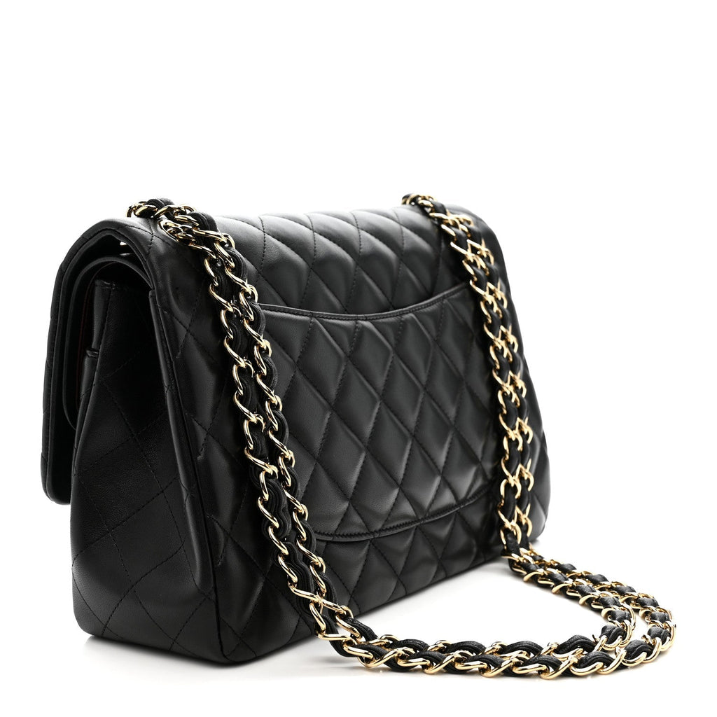 Lambskin Quilted Jumbo Double Flap Black