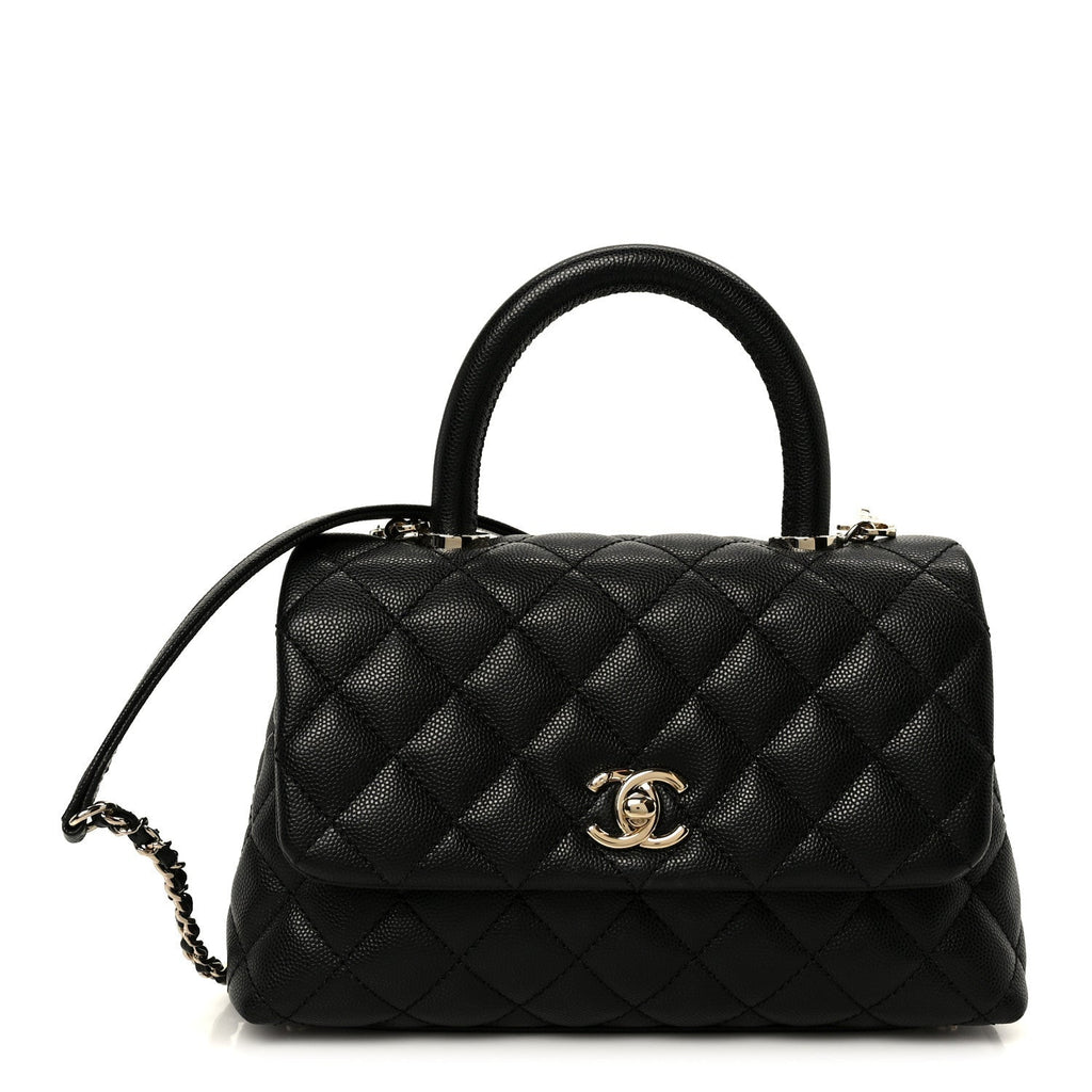 Caviar Quilted Mini Coco Handle Flap Black