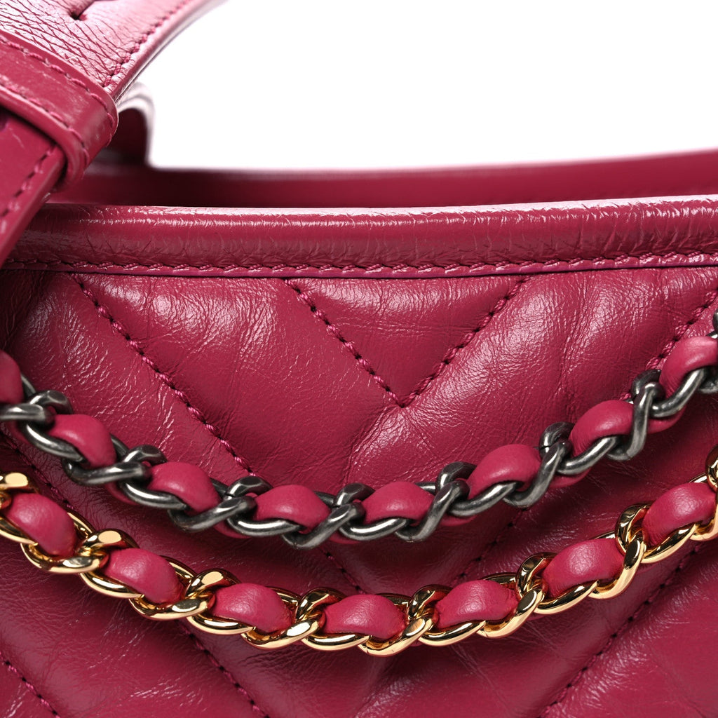 Aged Calfskin Chevron Quilted Small Gabrielle Hobo Dark Pink