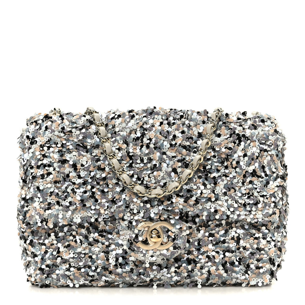 Sequin Mini Flap Gray Black White Pearly White