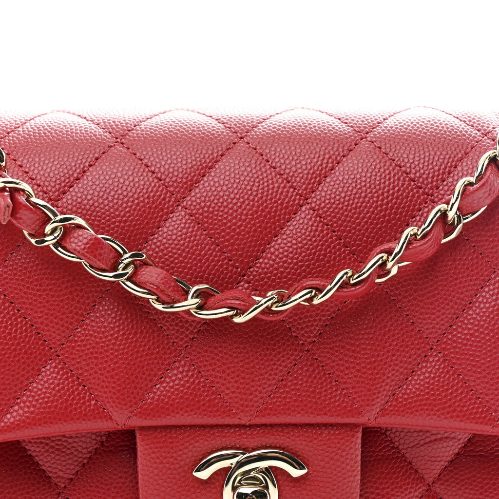 Caviar Quilted Small Double Flap Red