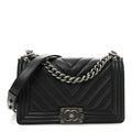 Caviar Chevron Quilted Medium Boy Flap Black