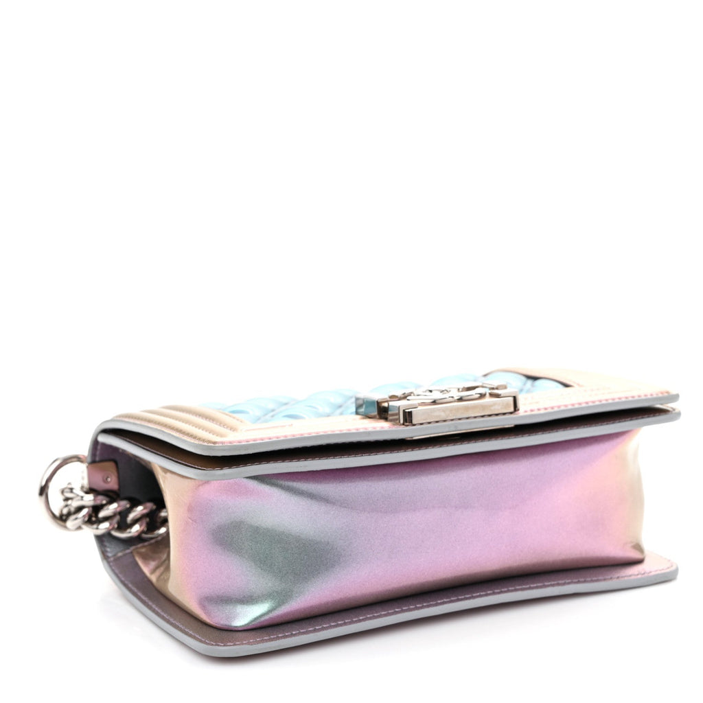 Iridescent Patent Calfskin PVC Quilted Small Boy Flap Light Purple