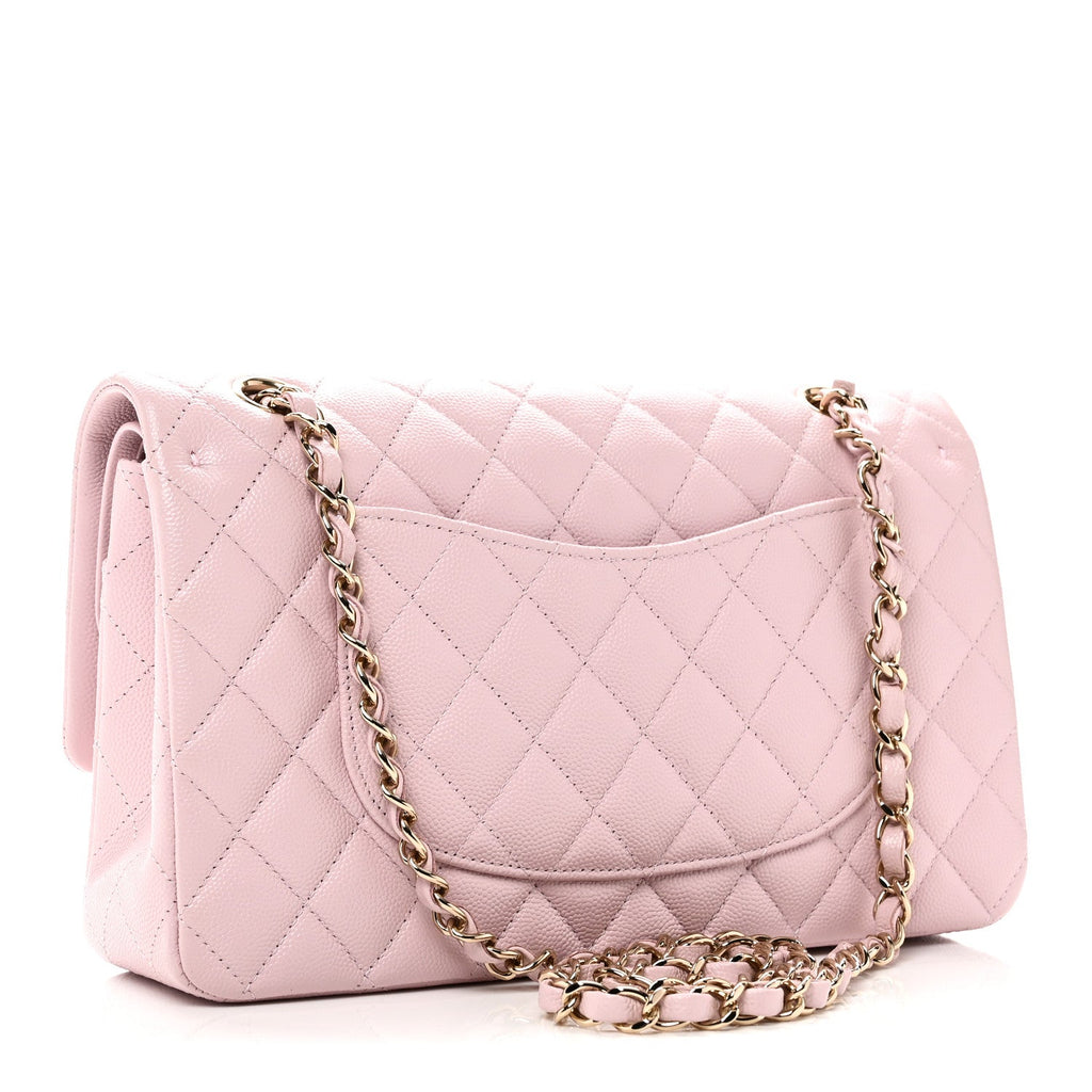 Caviar Quilted Medium Double Flap Light Pink
