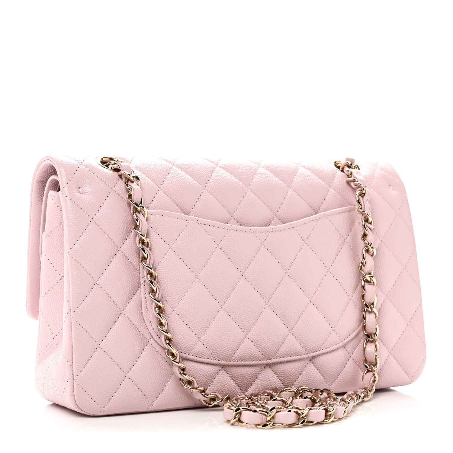 Caviar Quilted Medium Double Flap Light Pink