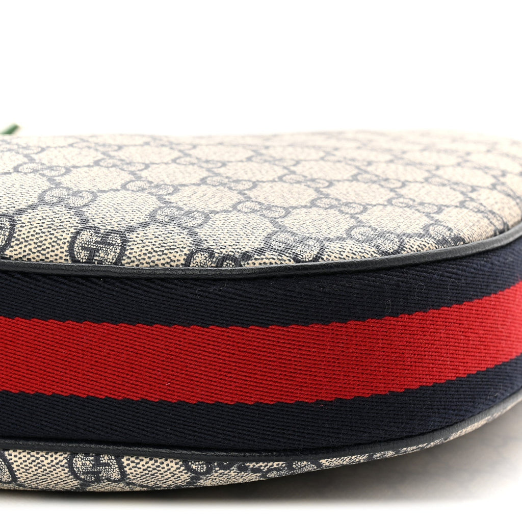 GG Supreme Monogram Textured Calfskin Web Large Attache Shoulder Bag Beige Blue