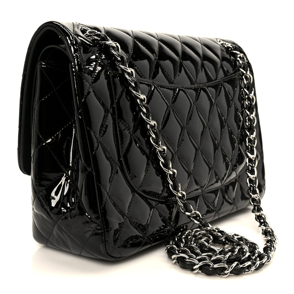 Patent Quilted Jumbo Double Flap Black