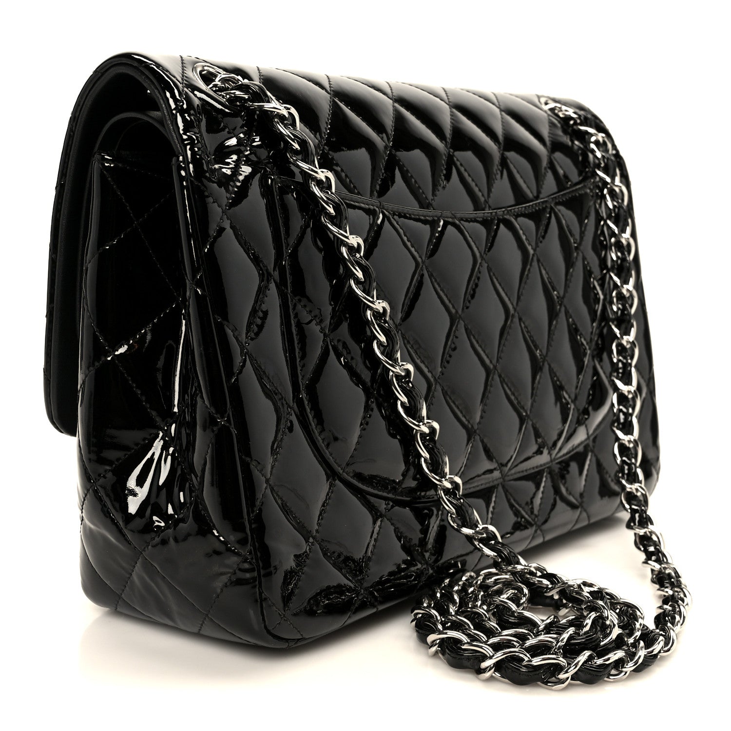 Patent Quilted Jumbo Double Flap Black