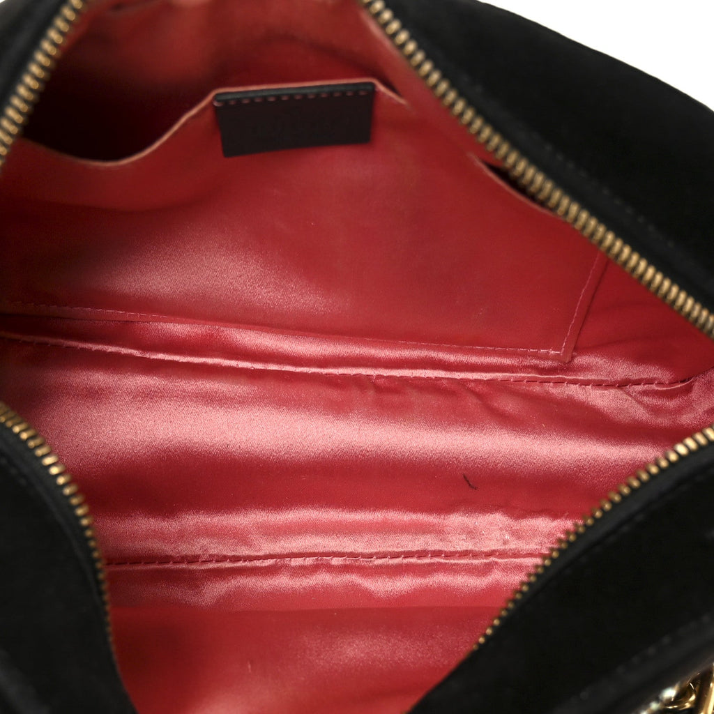 Velvet Matelasse Crystal Star Embroidered Small GG Marmont Chain Shoulder Bag Black