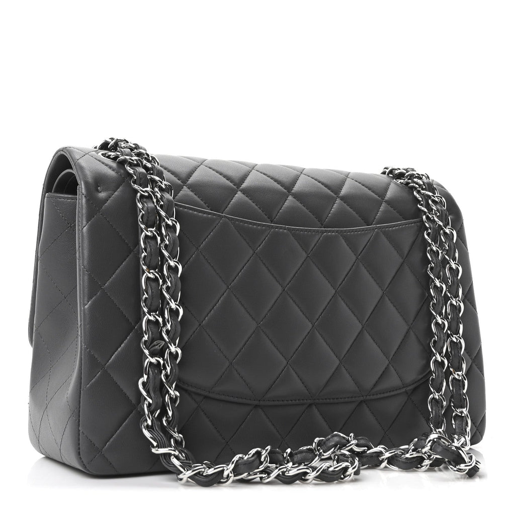 Lambskin Quilted Jumbo Double Flap Dark Grey