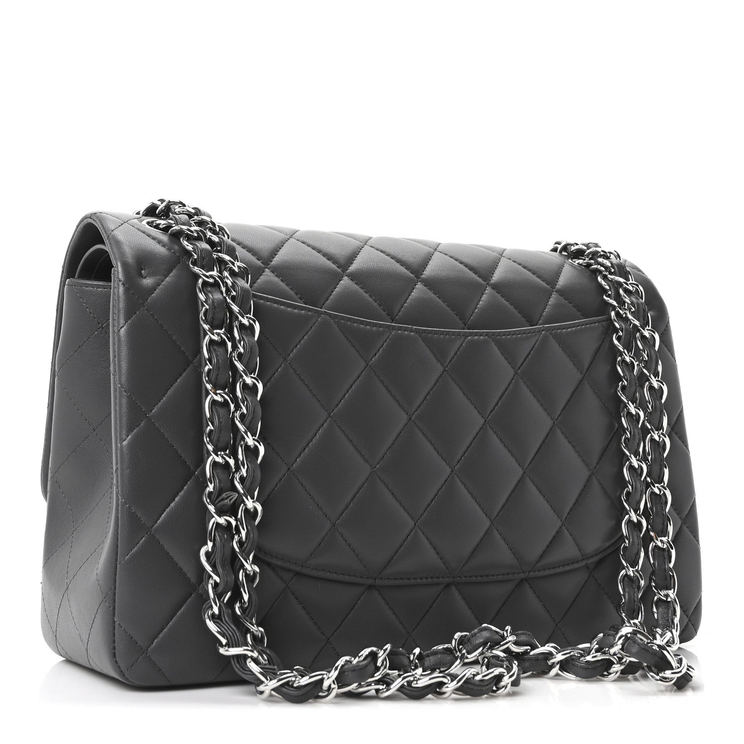 Lambskin Quilted Jumbo Double Flap Dark Grey
