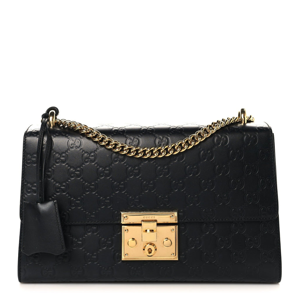 Guccissima Medium Padlock Shoulder Bag Black