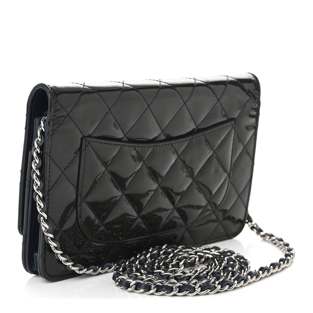 Patent Quilted Wallet On Chain WOC Navy Blue