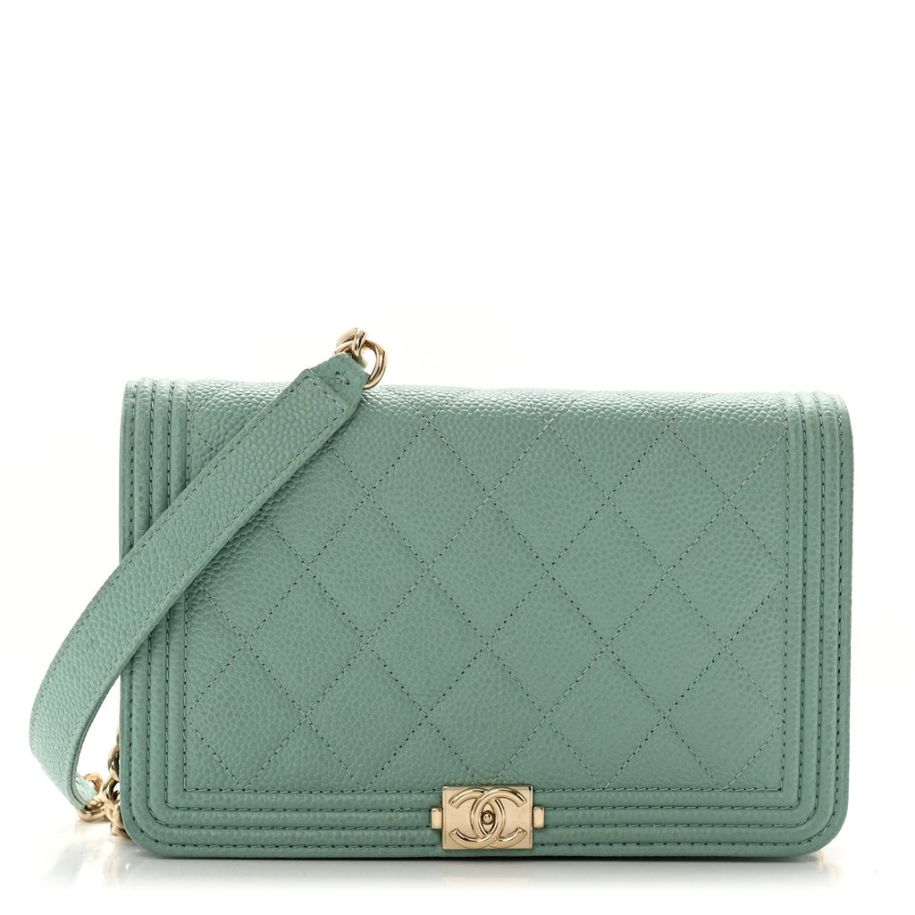 Caviar Quilted Boy Wallet On Chain WOC Light Blue