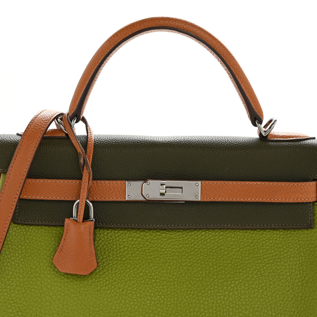 Fjord Togo Tri-Color Kelly Retourne 32 Vert Anis Gold Vert Olive