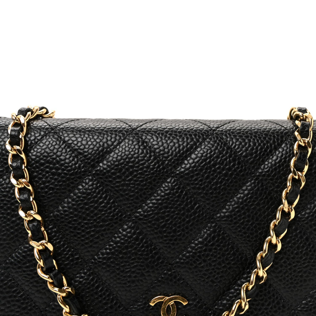 Caviar Quilted Wallet on Chain WOC Black