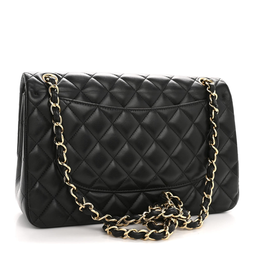 Lambskin Quilted Jumbo Double Flap Black