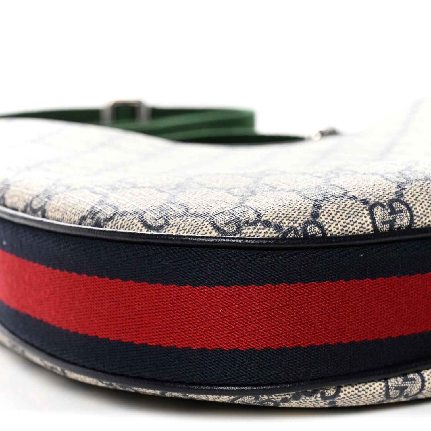 GG Supreme Monogram Textured Calfskin Web Large Attache Shoulder Bag Beige Blue