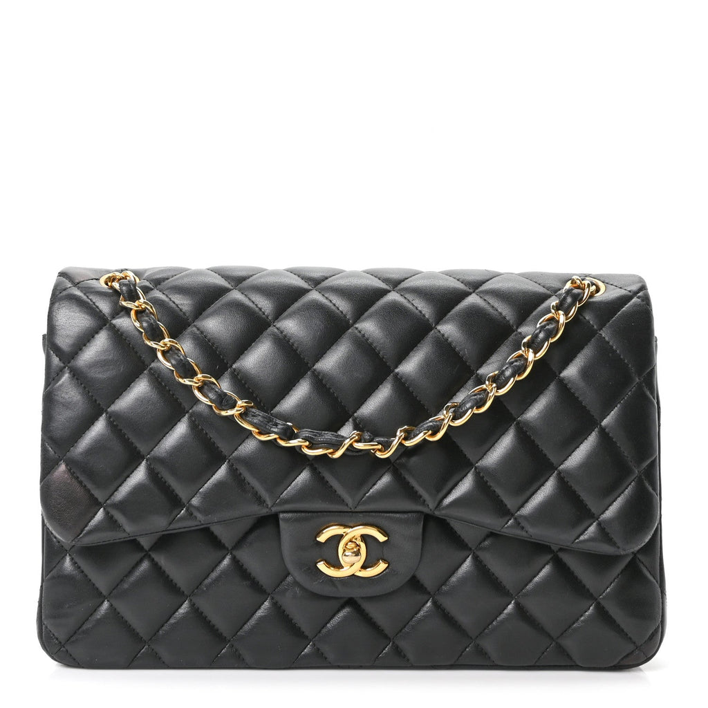 Lambskin Quilted Jumbo Double Flap Black