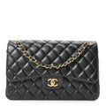 Lambskin Quilted Jumbo Double Flap Black