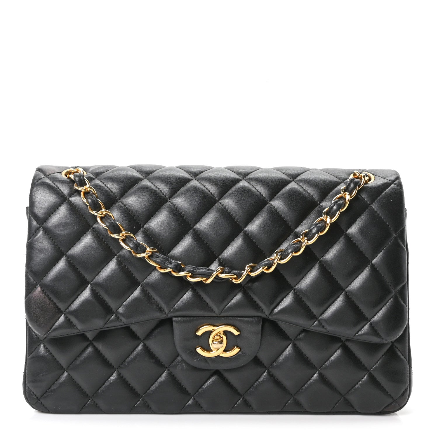 Lambskin Quilted Jumbo Double Flap Black