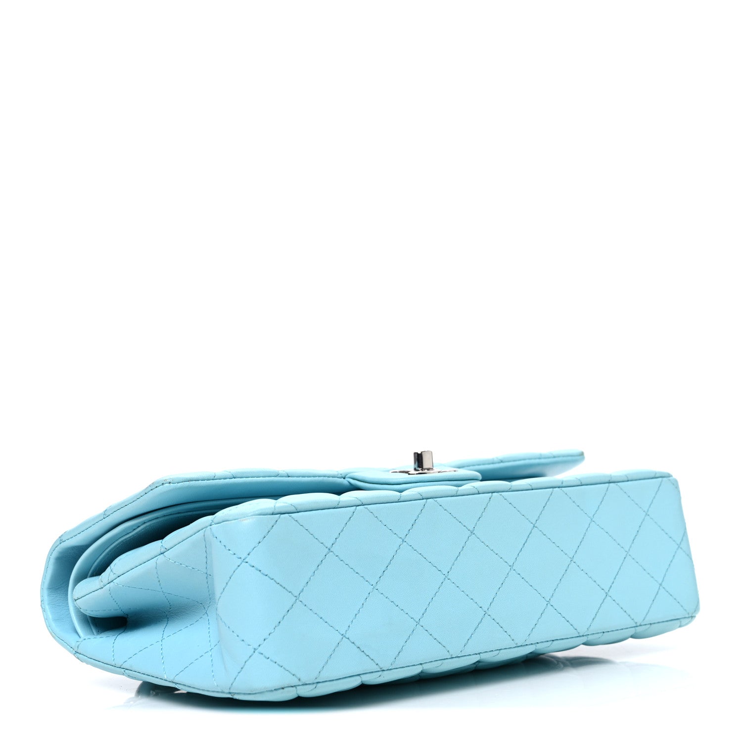 Lambskin Quilted Medium Double Flap Light Blue