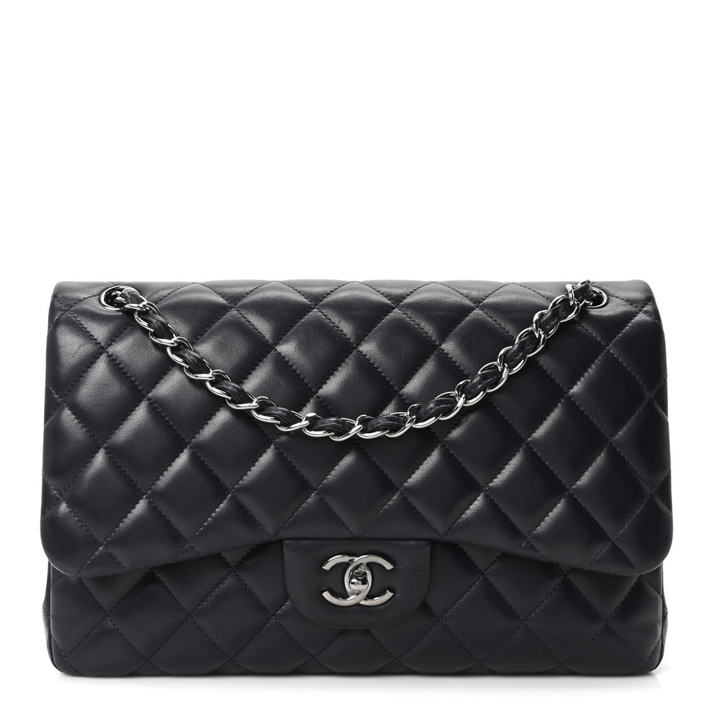 Lambskin Quilted Jumbo Double Flap Navy