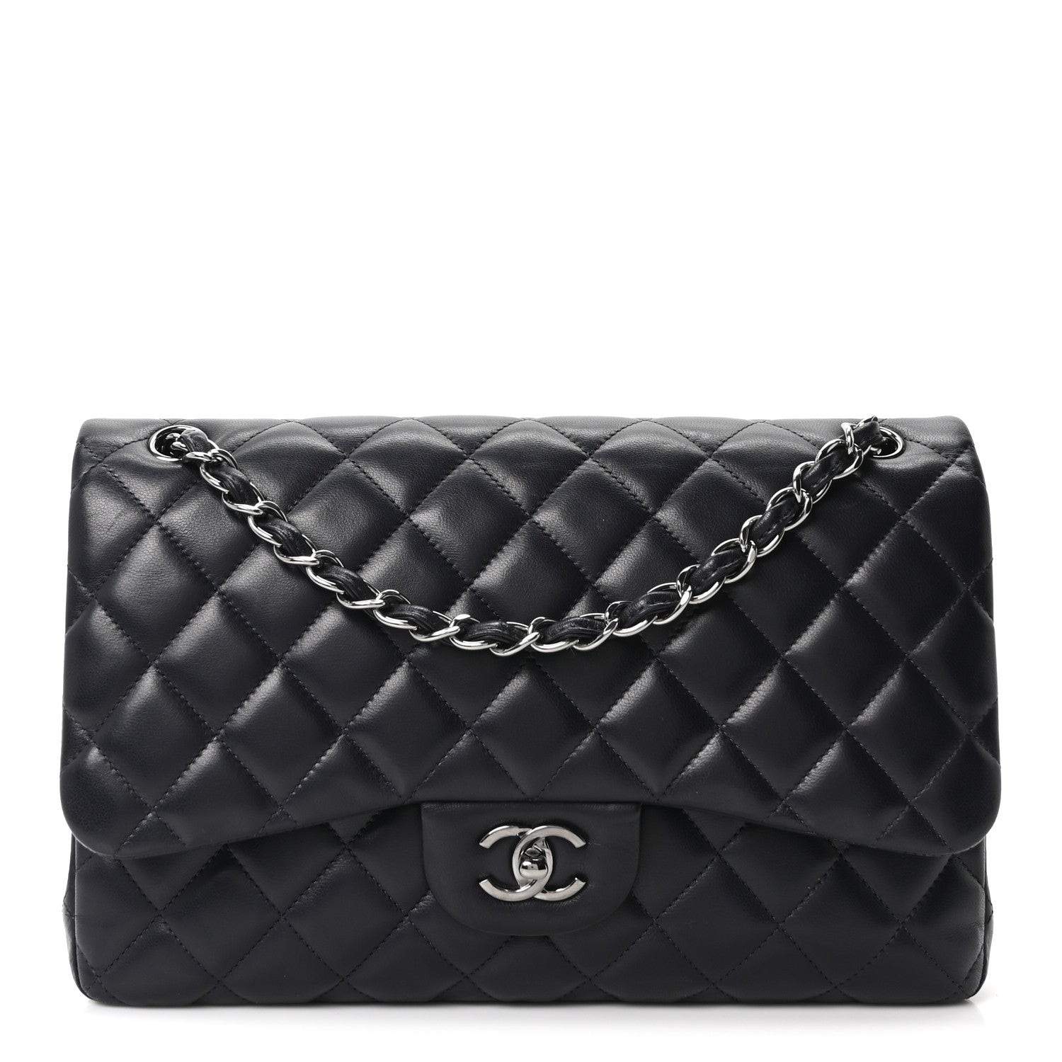 Lambskin Quilted Jumbo Double Flap Navy