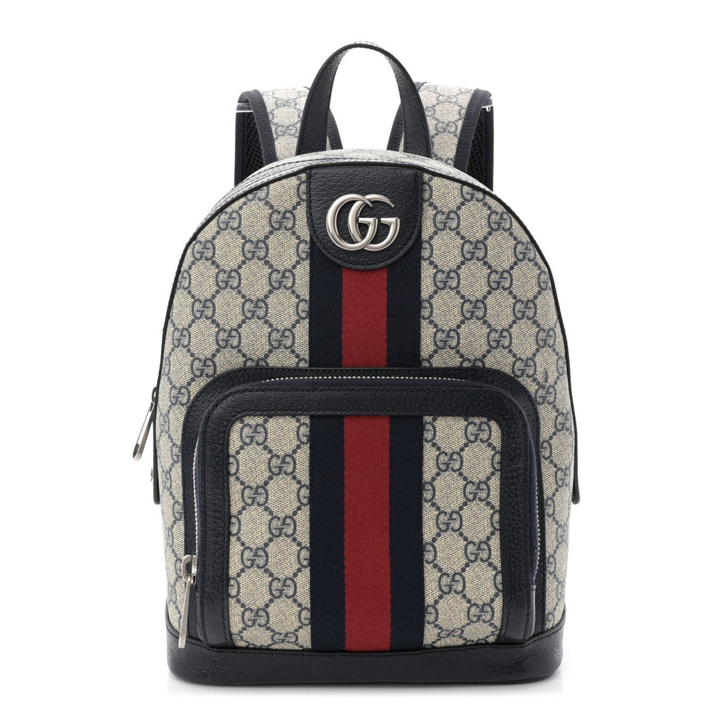 GG Supreme Monogram Textured Dollar Calfskin Web Small Ophidia Day Backpack Beige Blue Black