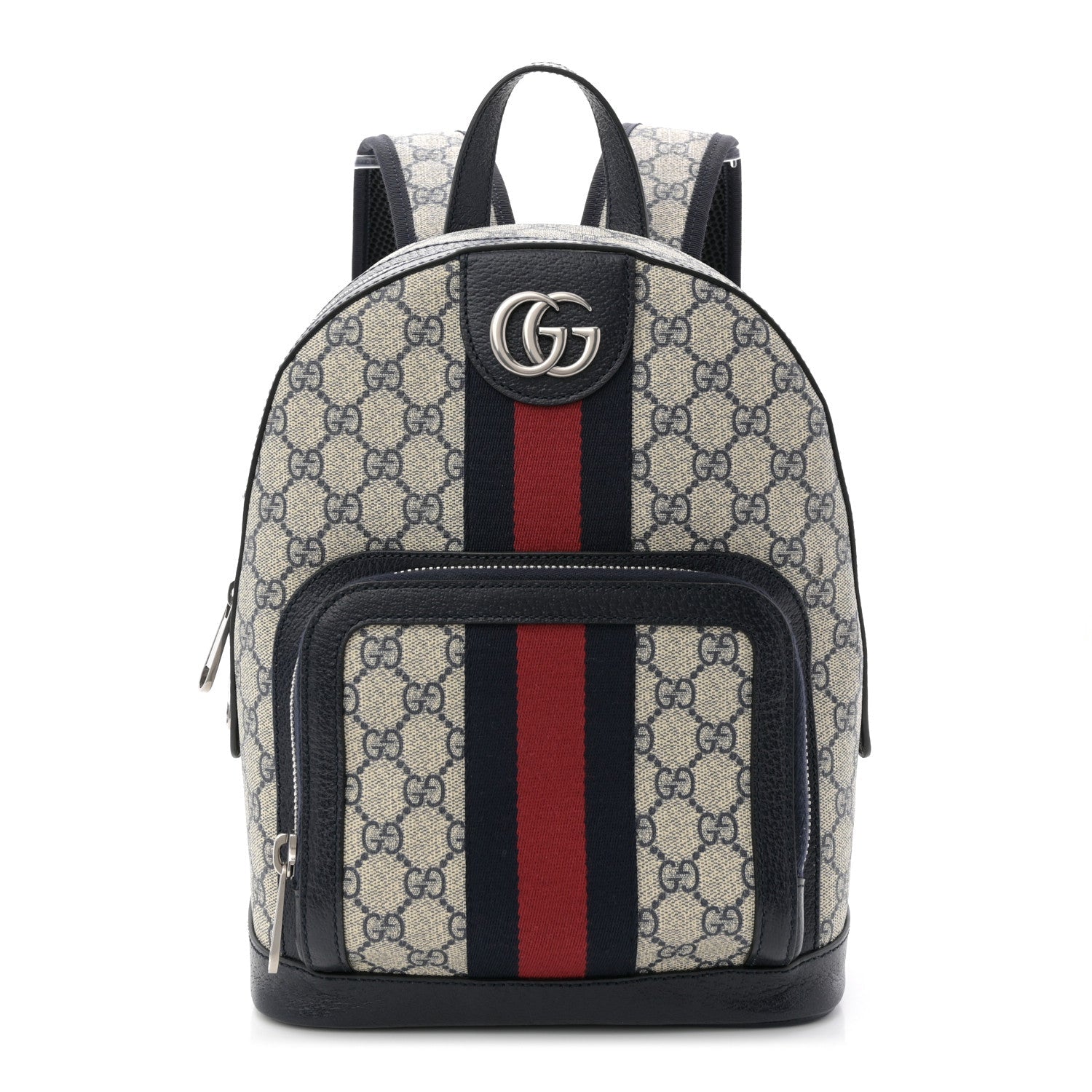 GG Supreme Monogram Textured Dollar Calfskin Web Small Ophidia Day Backpack Beige Blue Black