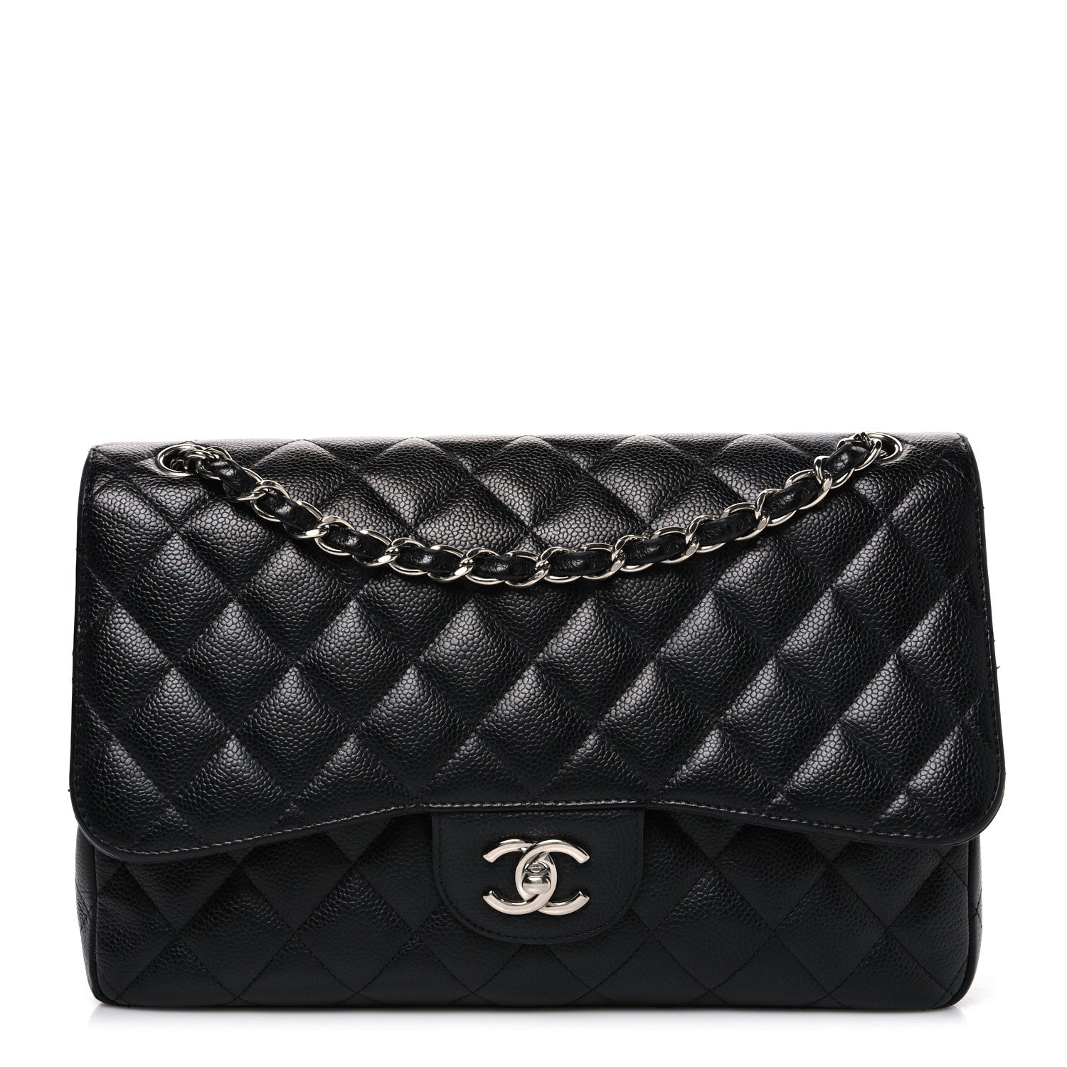 Caviar Quilted Jumbo Double Flap Black