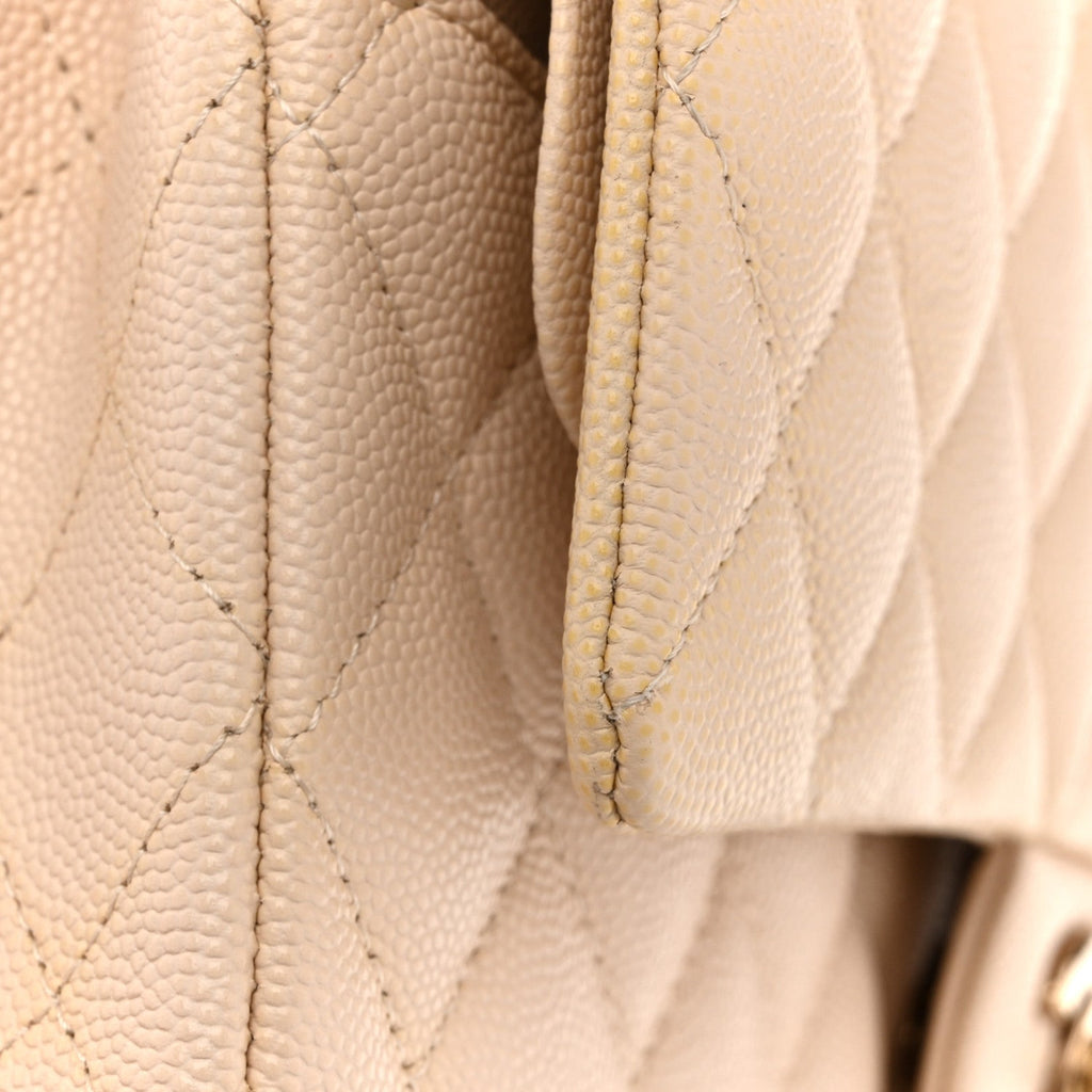 Caviar Quilted Medium Double Flap Light Beige