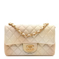 Metallic Goatskin Quilted Mini Rectangular Flap Gold