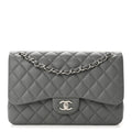 Caviar Quilted Jumbo Double Flap Grey