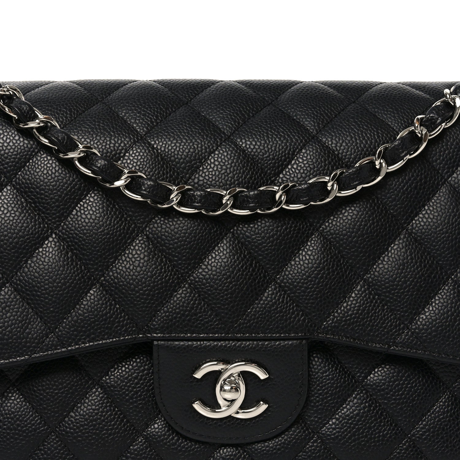 Caviar Quilted Jumbo Double Flap Black
