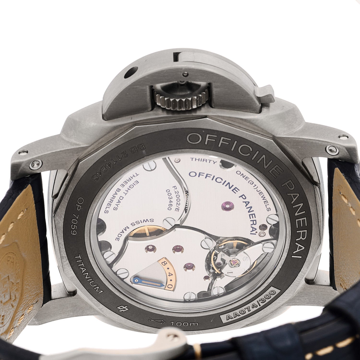 Titanium Alligator 47mm Luminor Equation of Time GMT Manual Winding Watch Blue PAM00670