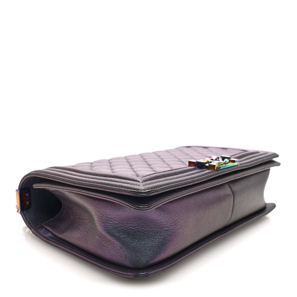 Iridescent Goatskin Quilted New Medium Boy Flap Purple