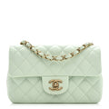Lambskin Quilted Mini Rectangular Flap Light Green