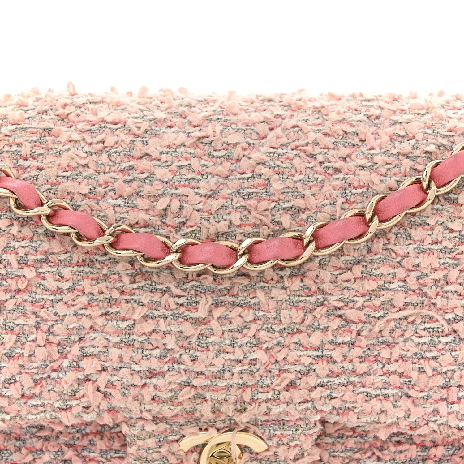 Tweed Medium Double Flap Pink