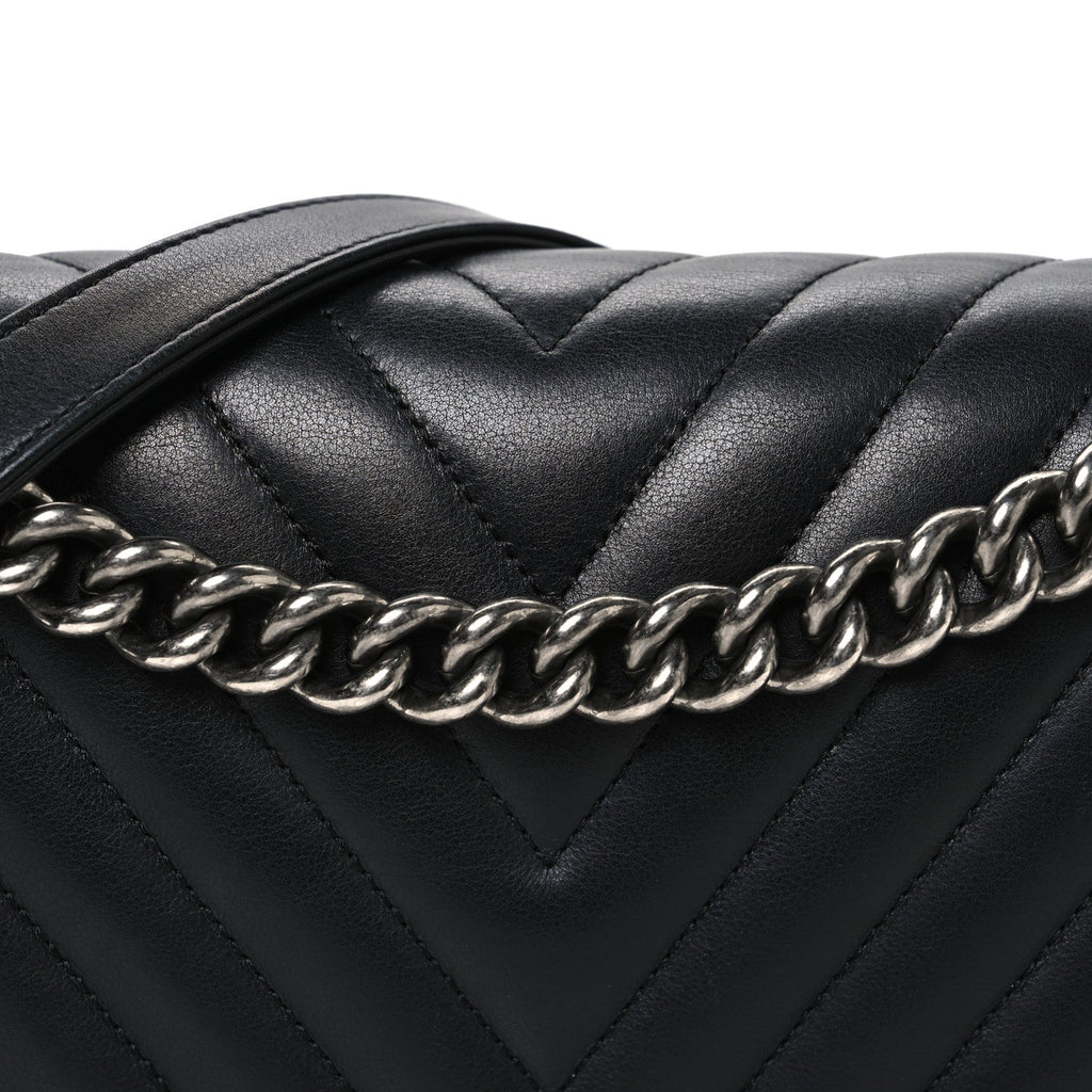 Lambskin Chevron Quilted New Medium Boy Flap Black