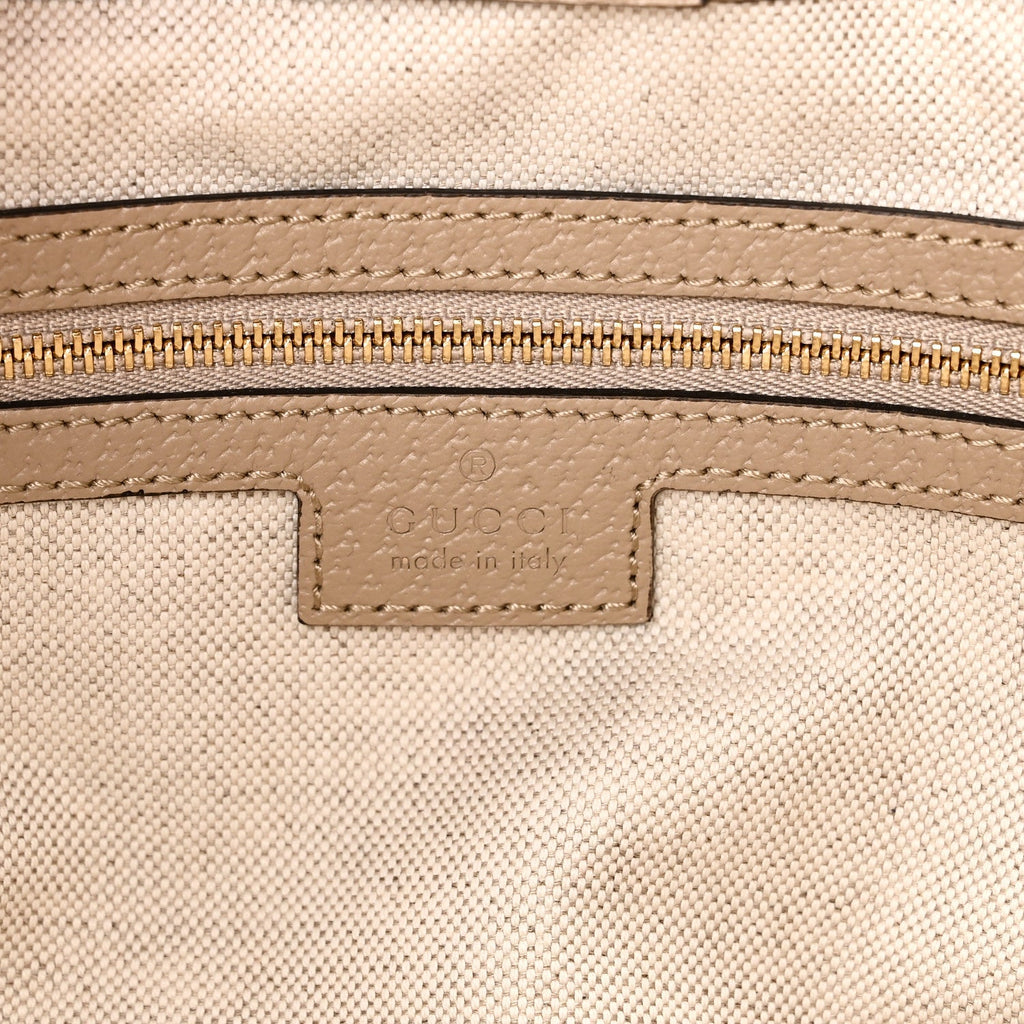 GG Supreme Monogram Textured Dollar Calfskin Web Medium Ophidia Shopping Tote Beige Mystic White Oatmeal