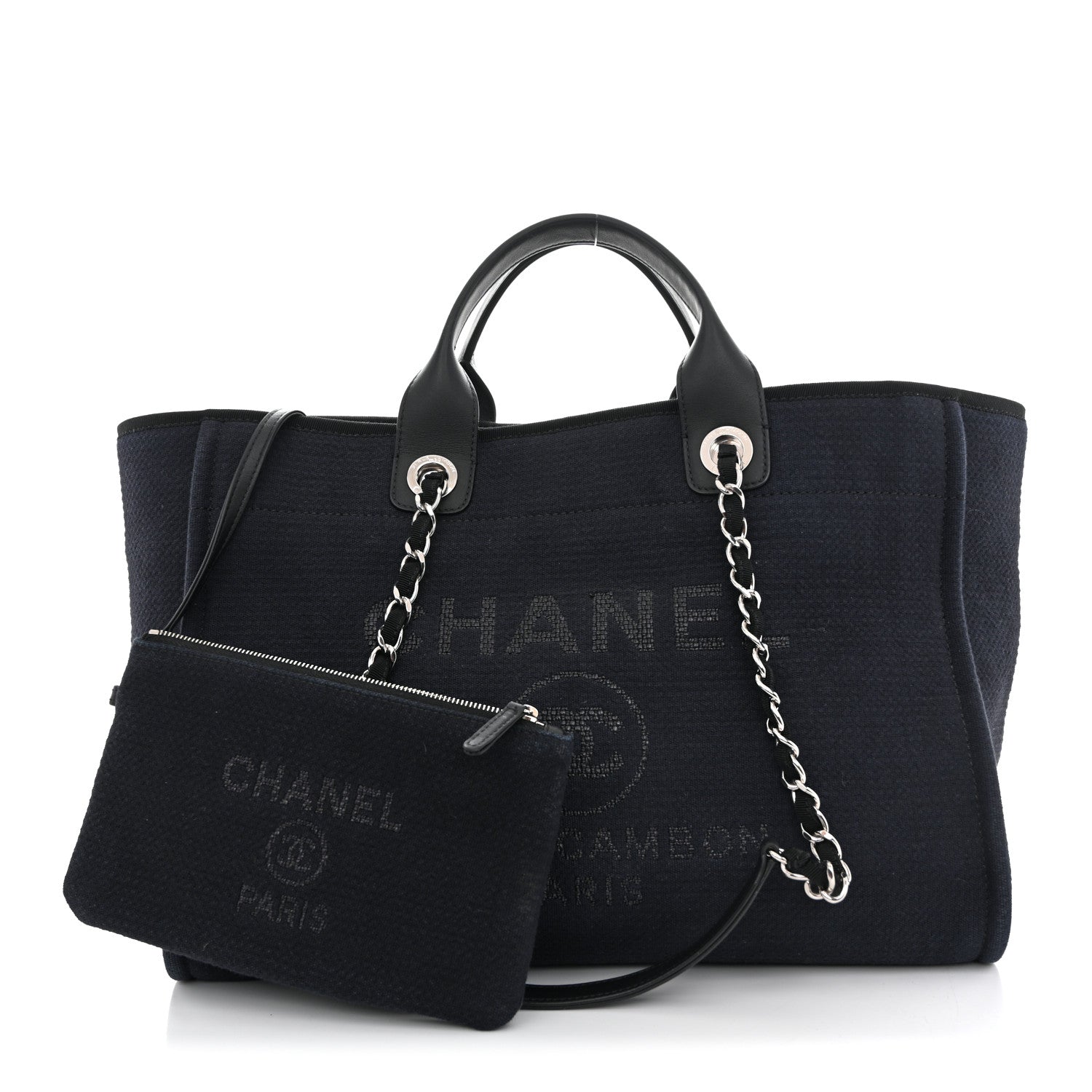 Mixed Fibers Calfskin Medium Deauville Tote Navy Blue