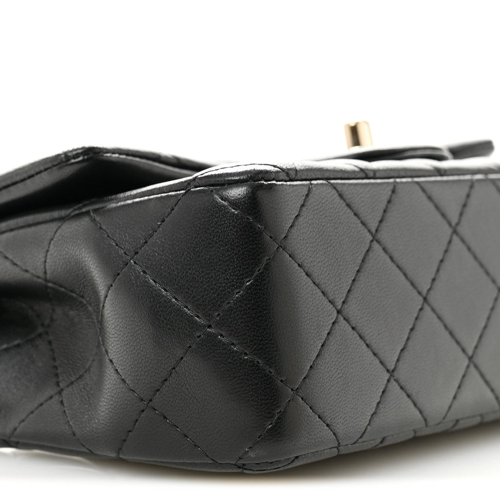 Lambskin Quilted Mini Rectangular Flap Black