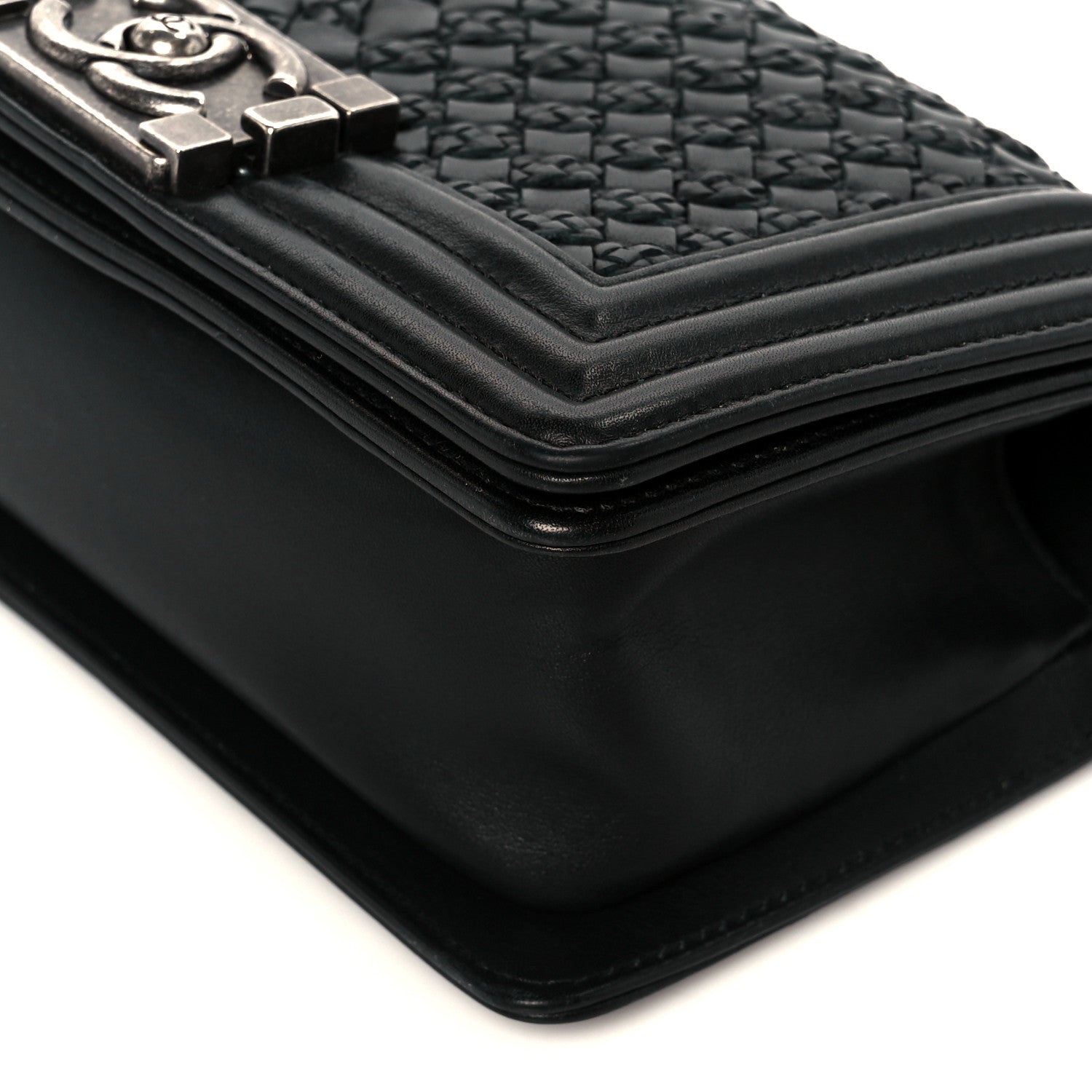 Lambskin Braided Woven Small Boy Flap Black