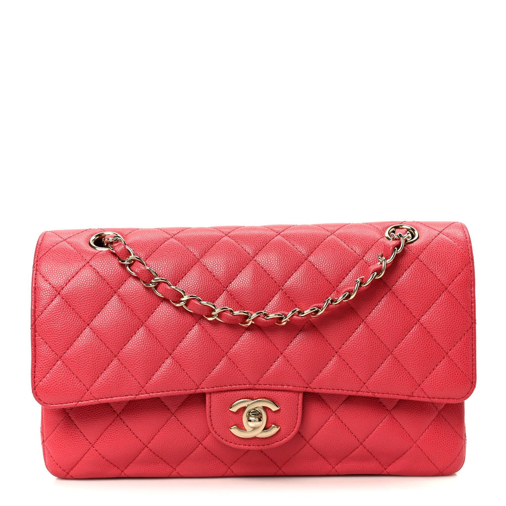 Caviar Quilted Medium Double Flap Dark Pink