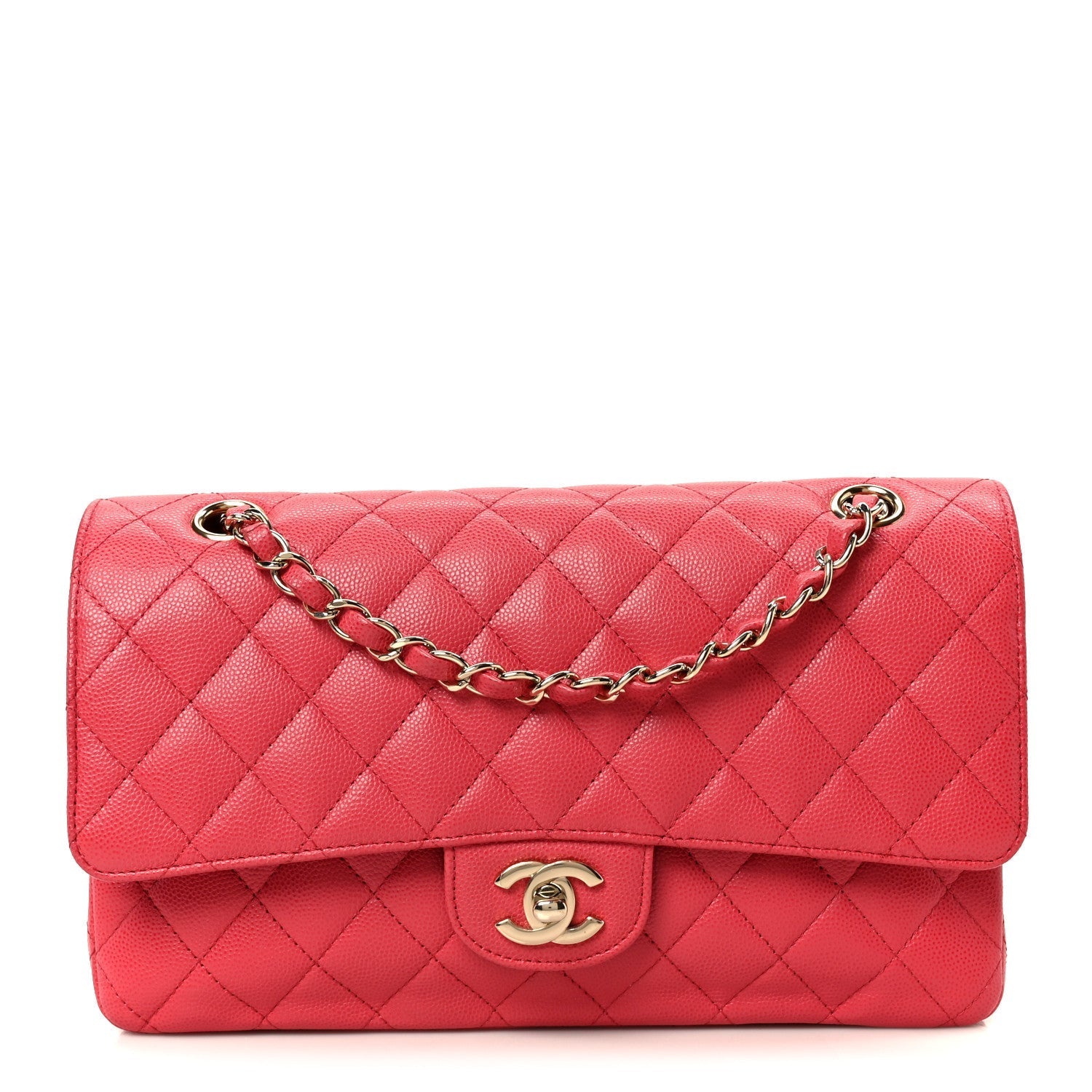 Caviar Quilted Medium Double Flap Dark Pink