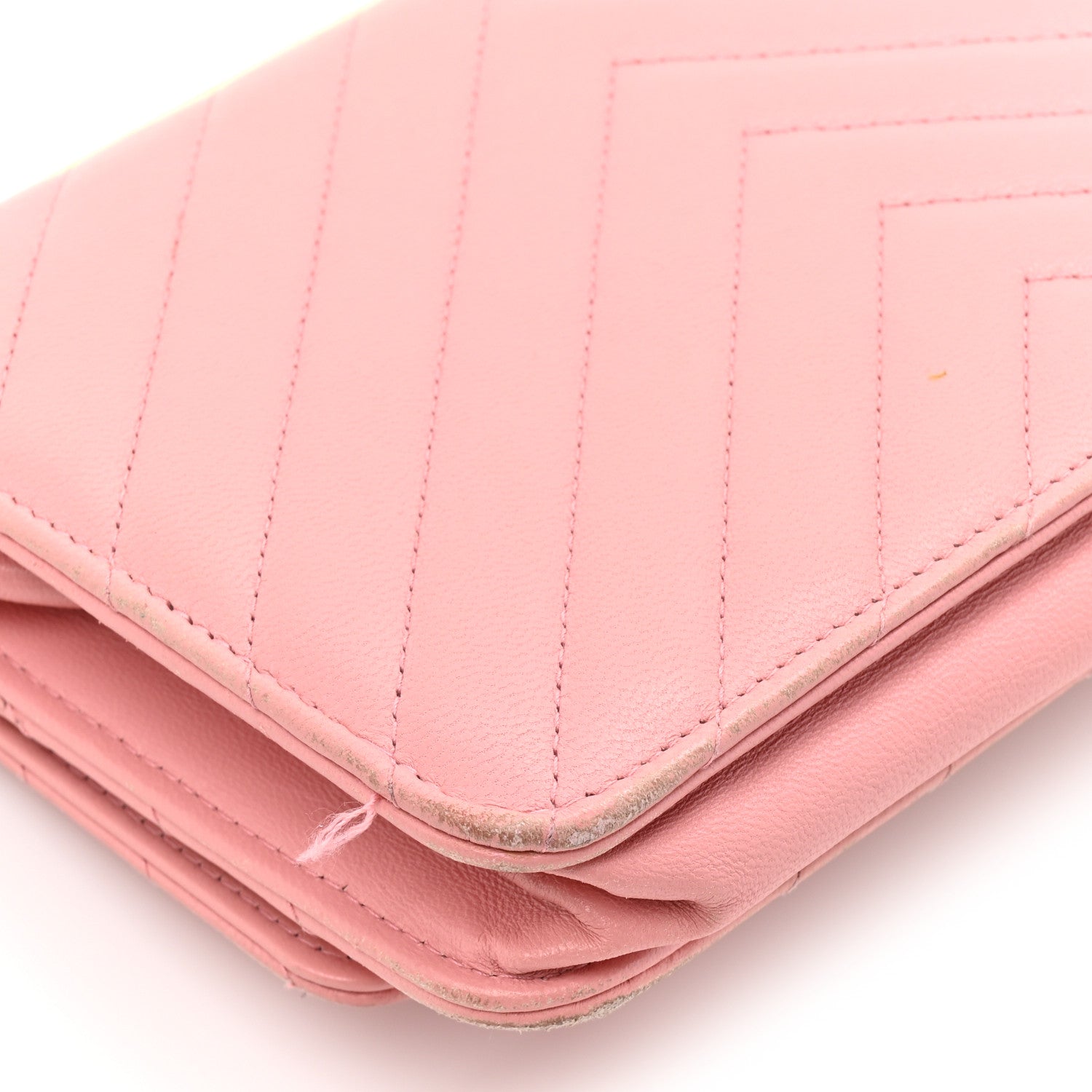 Lambskin Chevron Quilted Trendy CC Wallet On Chain WOC Pink