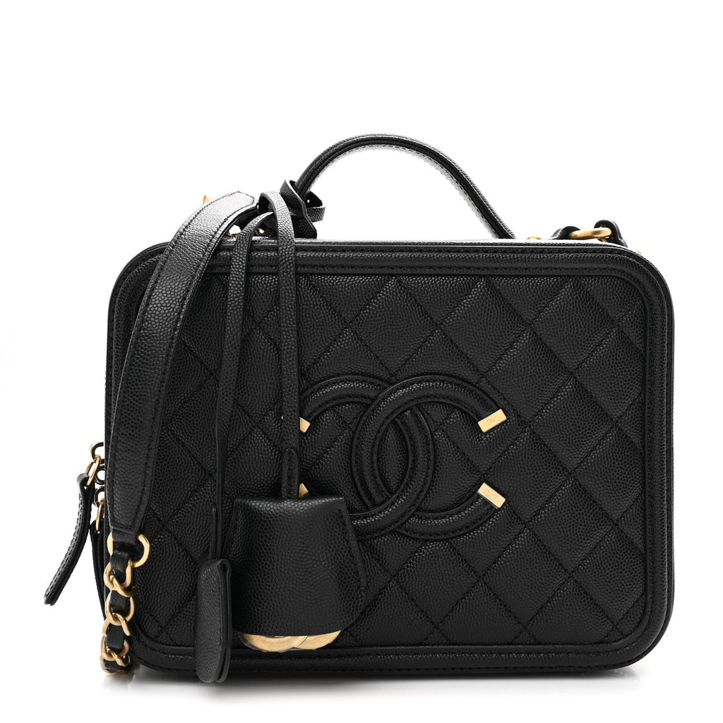 Caviar Quilted Medium CC Filigree Vanity Case Black